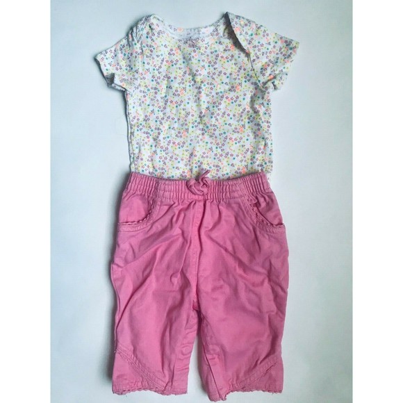 Girl's Size 9 M 6-9 Months Two Piece White Floral Carter's Top, Pink Pants - Picture 2 of 8